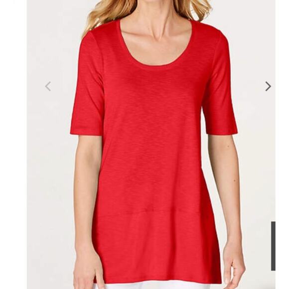 J. Jill Plus 1X Red Pima Knit A-Line Dipped Hem Tunic Top Elbow-Sleeves - Picture 1 of 9